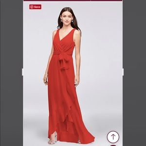 Coral halter, floor length dress